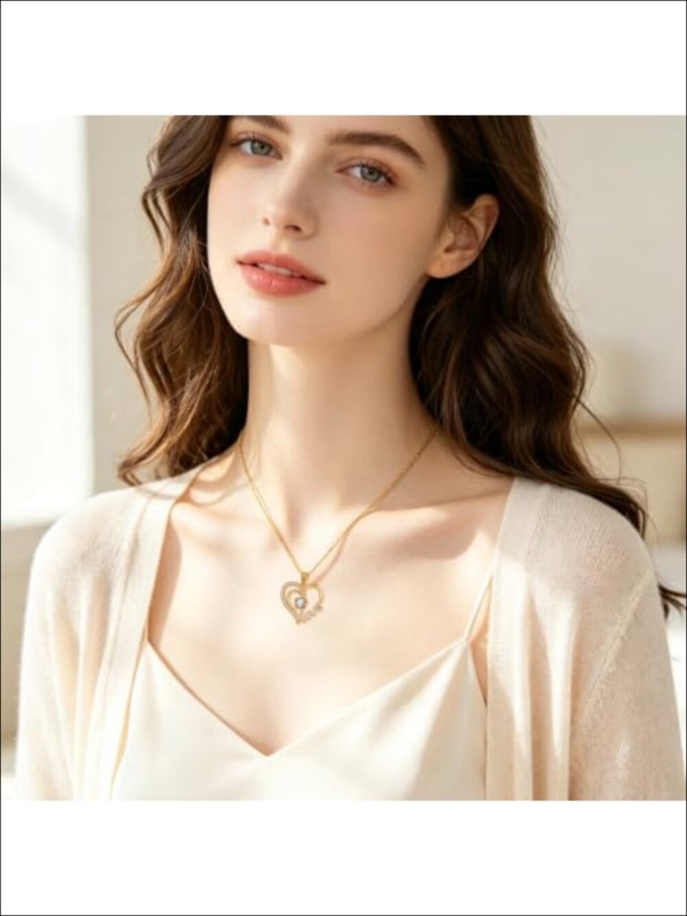 14K Gold Heart Birthstone Pendant Necklace for Women Rose Design - Picture 3 of 5